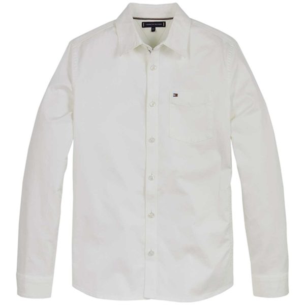 Tommy Hilfiger Stretch Twill Tonal Logo Skjorte White on Sale