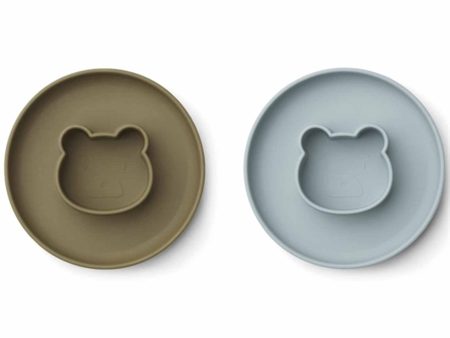 Liewood Gordon Silicone Tallerken 2-pak Mr Bear Blue Fog   Khaki Mix For Cheap